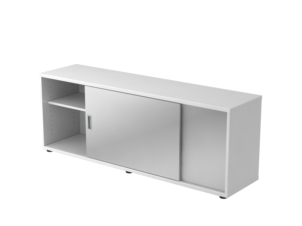 Sideboard, beidseitig nutzbar, 1,5 OH, 160x40x59,6cm, Weiß / Silber