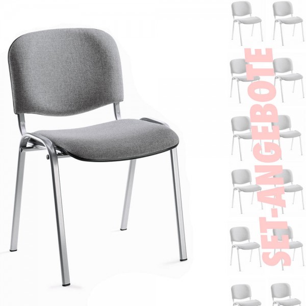8er Set-Besucherstühle ISO Stoff Grau / Alusilber