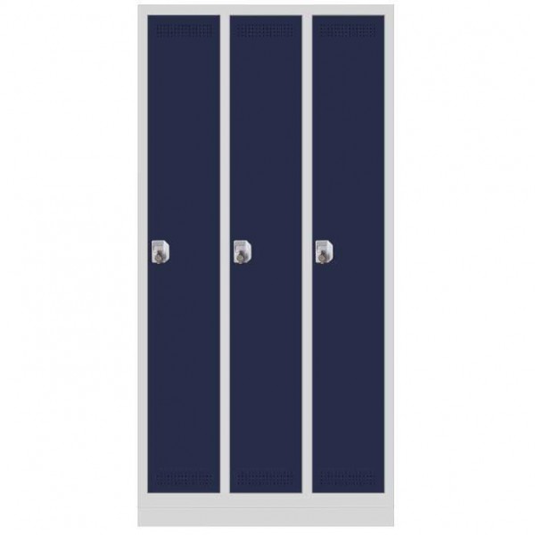 Garderoben-Stahlspind SP PROFI mit Sockel 3 Stück Drehriegelverschluss 180 x 87 x 50 cm Stahlblau