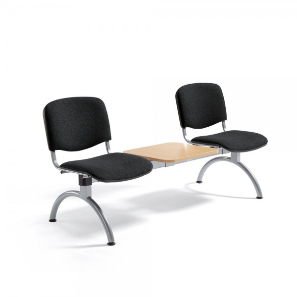 Besucherbank ISO 2-Sitzer mit Tischplatte Schwarz / Alusilber