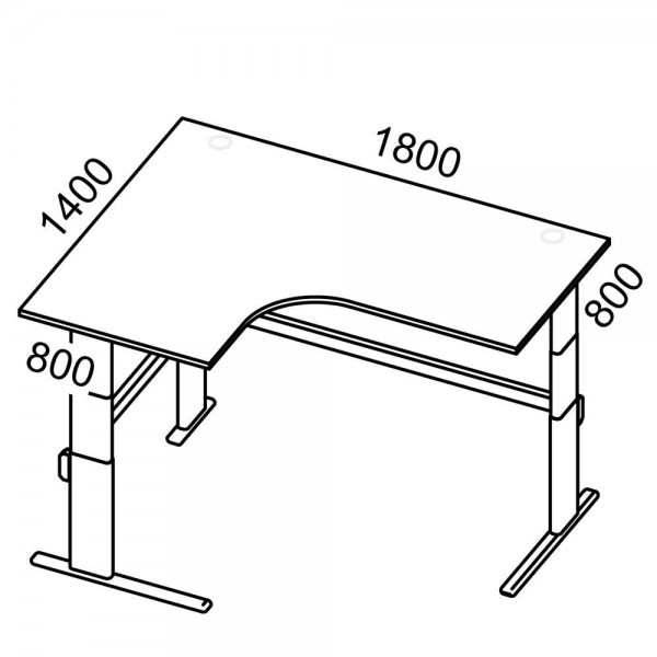 Sitz-/Stehschreibtisch Jumboform Comfort MULTI M 180 x 140 x 65,5-130 cm Freiform linksseitig