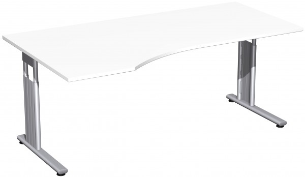 PC- Schreibtisch links höhenverstellbar 180 x 100/80 cm Anstellseite 42,5cm Weiß / Silber