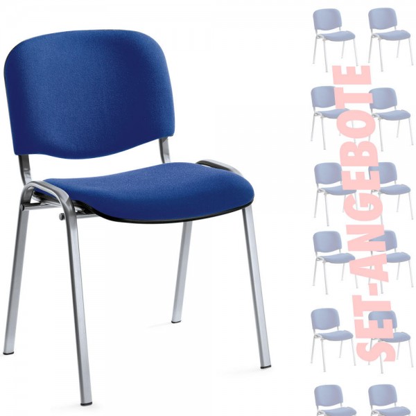 8er Set-Besucherstühle ISO Stoff Blau / Verchromt