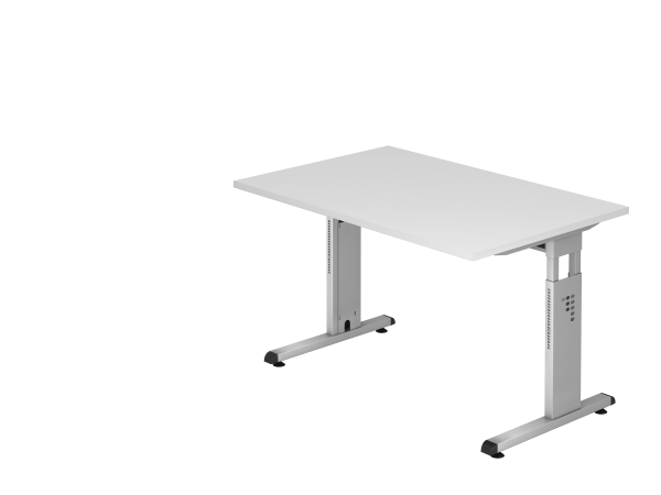 Schreibtisch MEGA, 120x80cm, Höhenverstellbar, Weiß / Silber