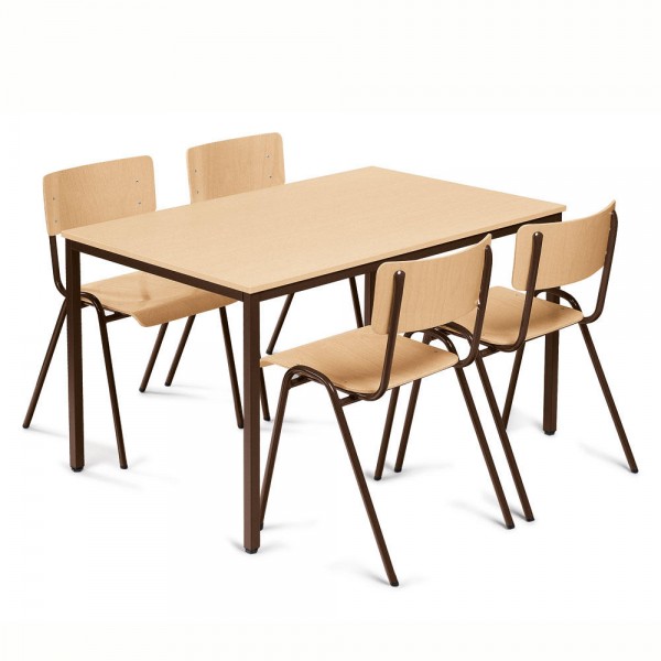 SET: 1 Tisch 120 x 80 x 72 cm 4 Stapelstühle Holz