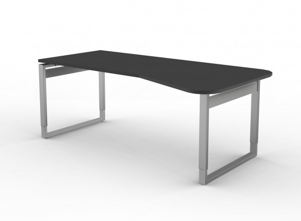 Freiformtisch, 195x80/100cm, O-Fuß (Form 3), Anthrazit / Silber